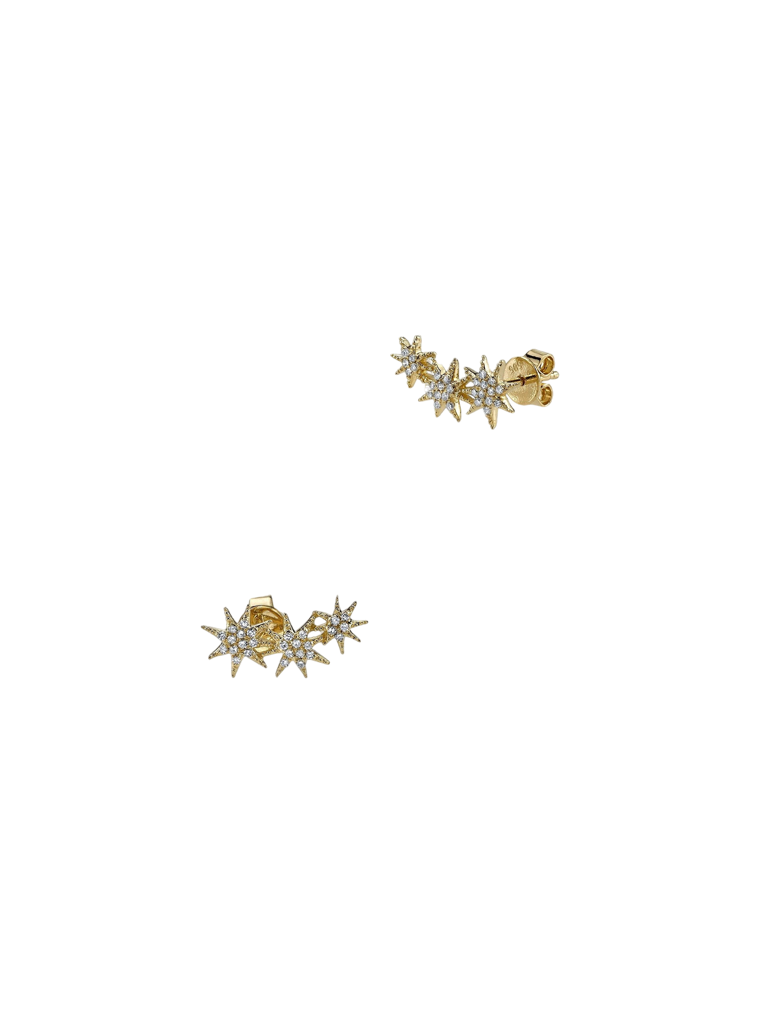 Triple star earrings with white pavé diamonds